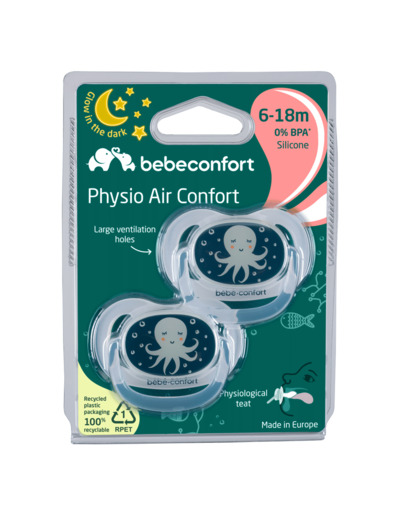 Bebeconfort sucettes phosphorescentes physiologique silicone (x2) 6-18 mois Blue