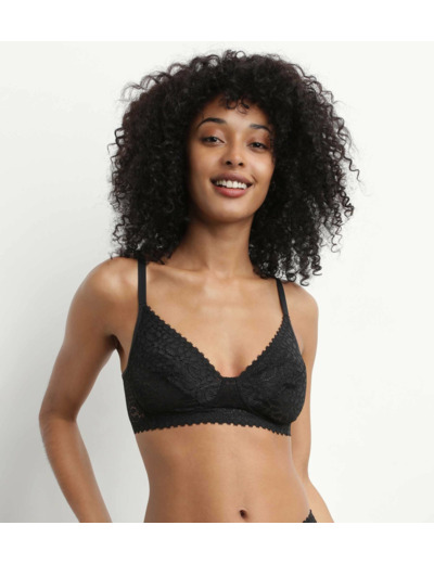 Soutien-gorge triangle sans armature motif floral Noir Daily Dentelle