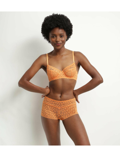 Shorty pour femme en dentelle florale orange Daisy Lace