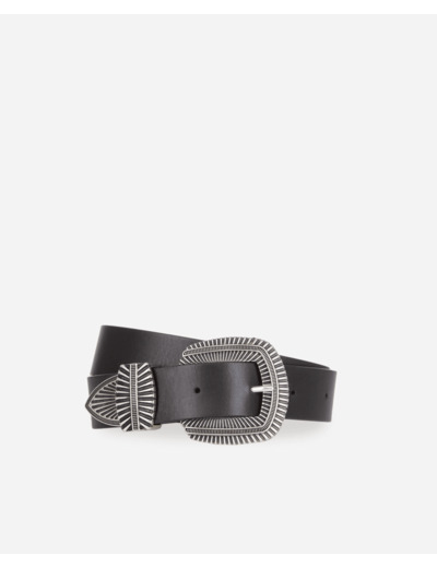 Ceinture En Cuir Noir Avec Boucle À Stries black