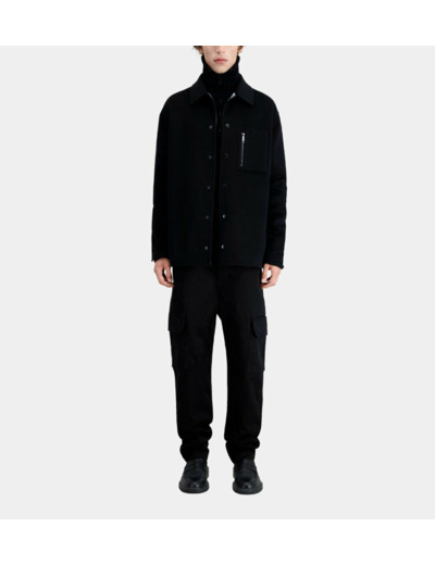 Blouson Type Surchemise Noir En Laine Mélangée black grey