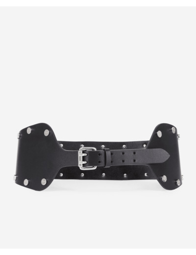 Large Ceinture En Cuir Avec Rivets En Metal black