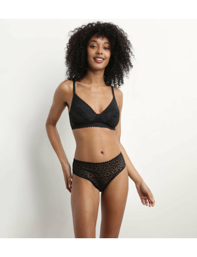 Soutien-gorge triangle sans armature motif floral Noir Daily Dentelle