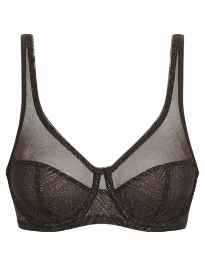 Soutien-gorge emboitant en tulle Chocolat et zébrures or Dim Generous